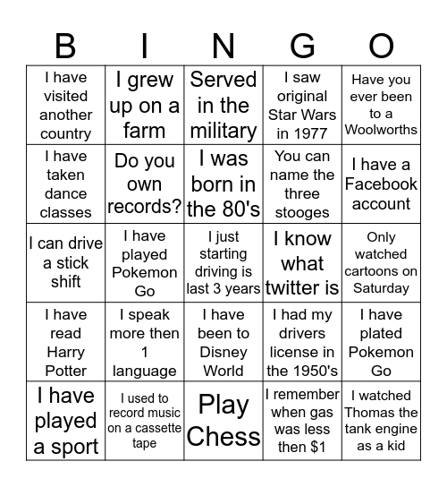 Ice Breaker Bingo Card