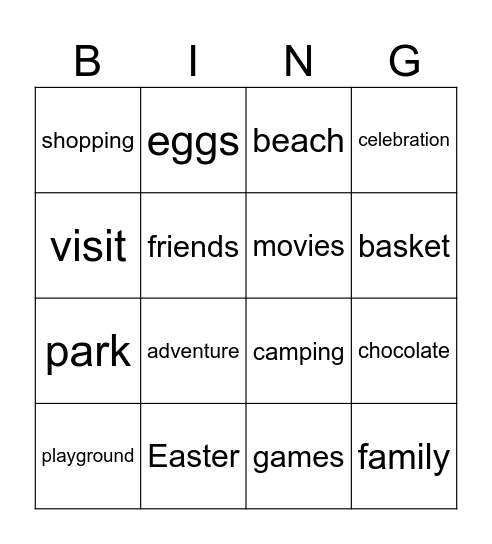 School Holiday BINGO Card