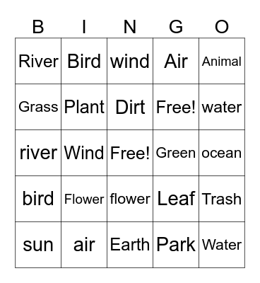 Earth Day Bingo Card