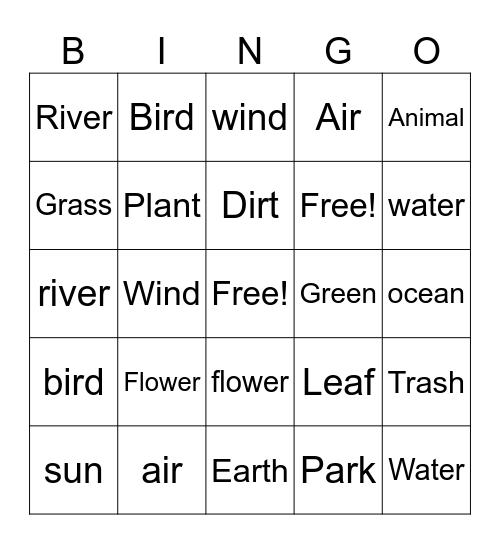 Earth Day Bingo Card