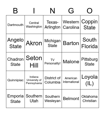 Final 4 Bingo Card