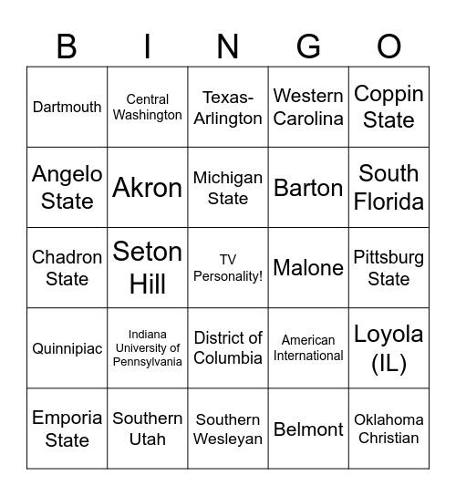 Final 4 Bingo Card