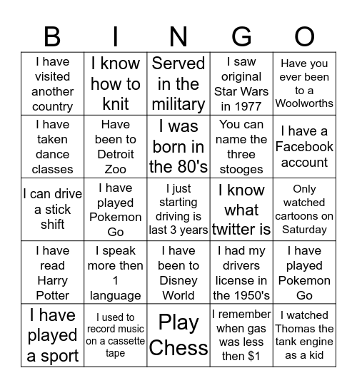 Ice Breaker Bingo Card