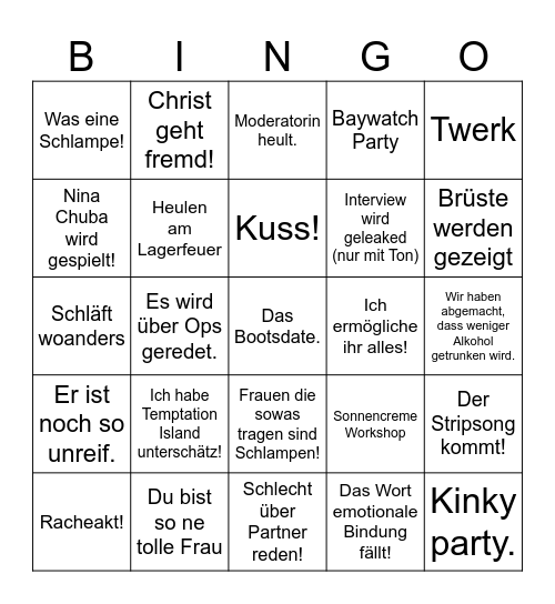 Temptation Bingo Card