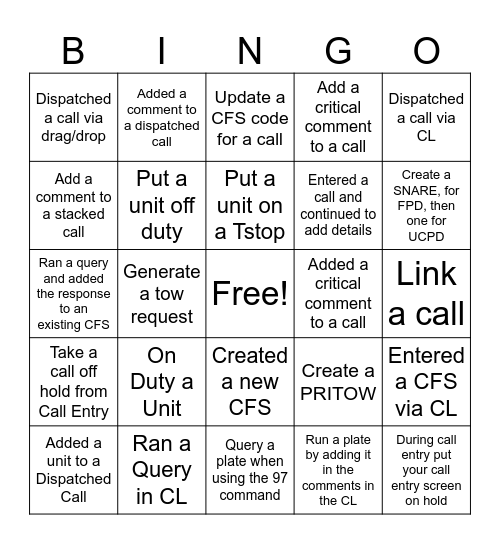 CAD Bingo Card