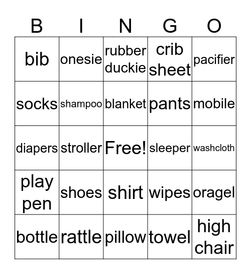 Baby Shower Bingo Card