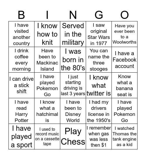 Ice Breaker Bingo Card