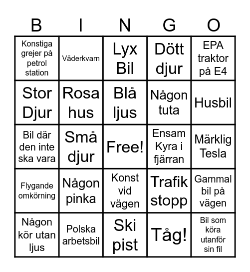 Norrlands Bil Bingo Card