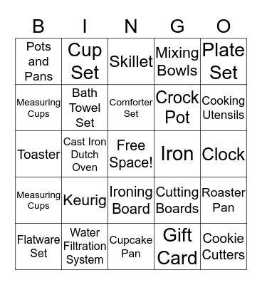Bridal Shower Bingo Card