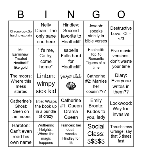 Wuthering Heights Bingo Card