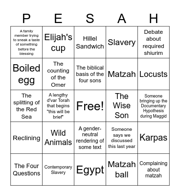 Pesach Bingo Card