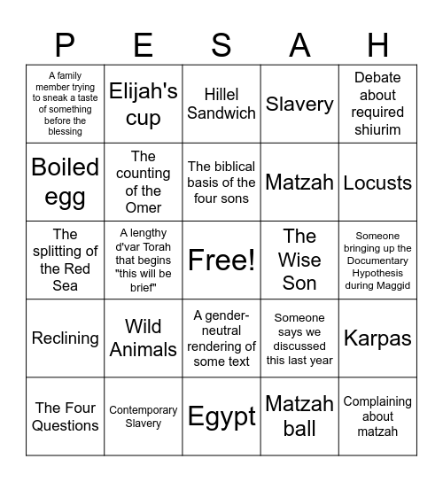 Pesach Bingo Card