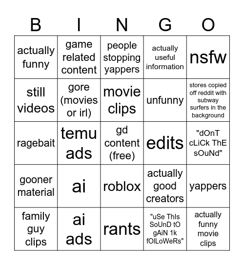 Untitled Bingo Card