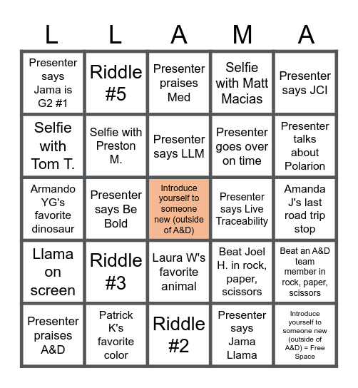 Jama Software A&D Kickoff Bingo Card