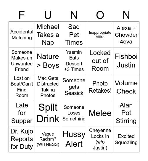 Fun One Bingo Card