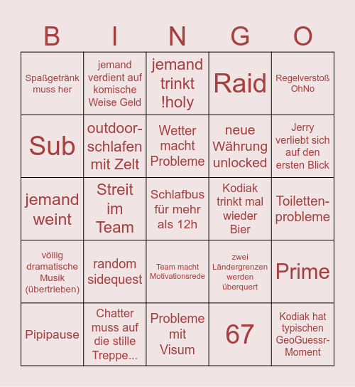 EasyBingo The Race Staffel 3 Folge 4 Bingo Card