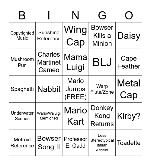 Super Mario Galaxy Movie Predictions Bingo Card