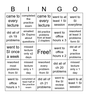 SI Bingo Card
