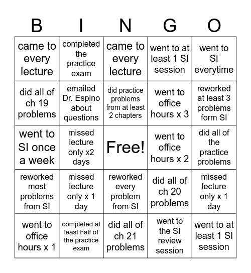 SI Bingo Card