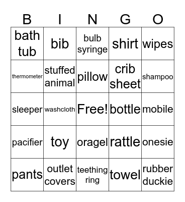 Baby Shower Bingo Card