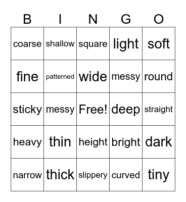 Describing Things Bingo Card