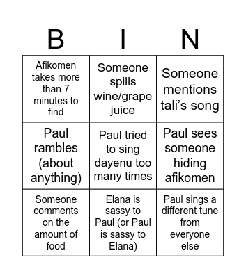 Passover Bingo Card