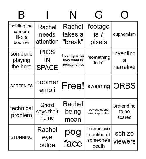 RGH BINGO (no paul) Bingo Card