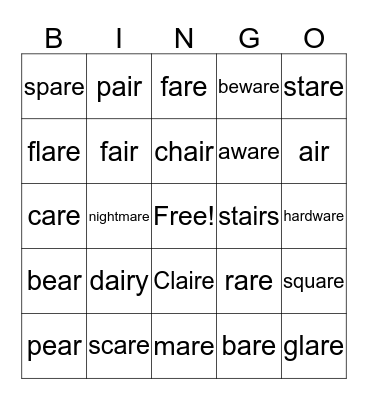 Special Sounds Bingo Card