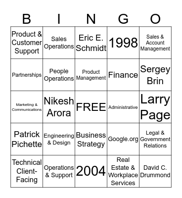 Google Bingo Card