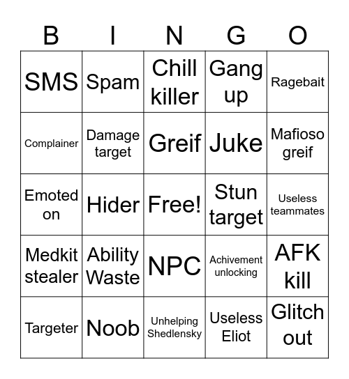 Forsaken bingo! Bingo Card