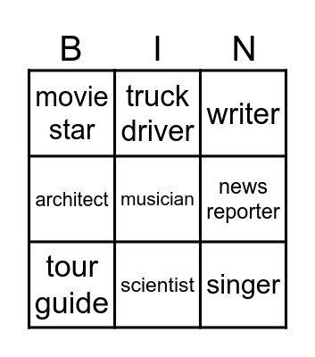 professions Bingo Card
