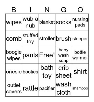 Baby Shower Bingo Card