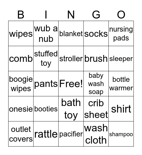 Baby Shower Bingo Card