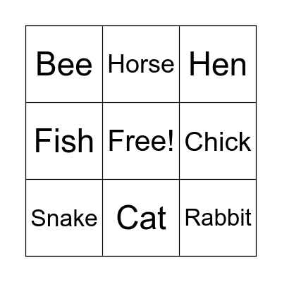 Animals Bingo Card