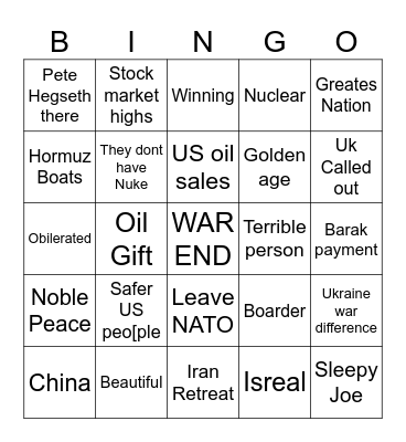 Trump Speech Bingo Card