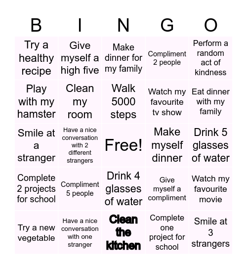 Wellness Bingo Card