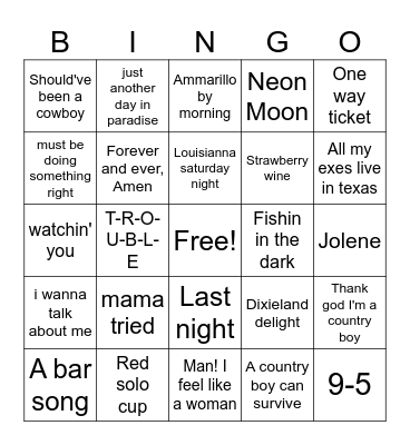 Country Tunes Bingo Card
