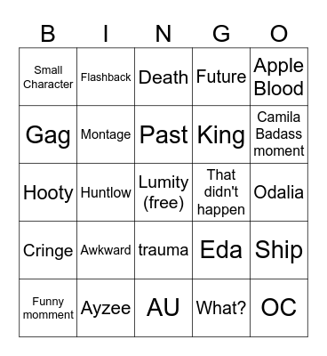 The Owl House Comic Dubs Bingo Card