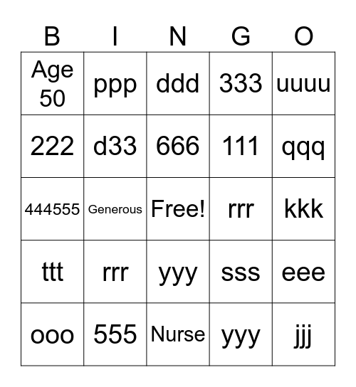 Precious Bingo Card