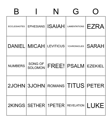 BIBLE Bingo Card