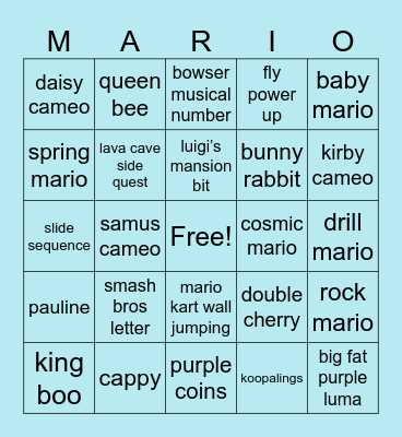 Mario Galaxy Movie 2 Bingo Card