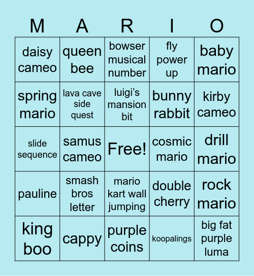 Mario Galaxy Movie 2 Bingo Card
