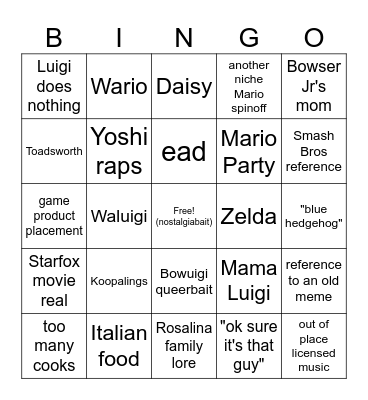 Mario Galaxy Bingo Card