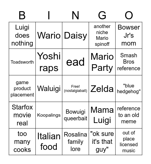 Mario Galaxy Bingo Card