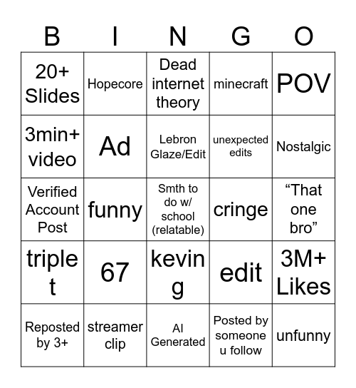 TikTok Bingo 2025 Edition Bingo Card