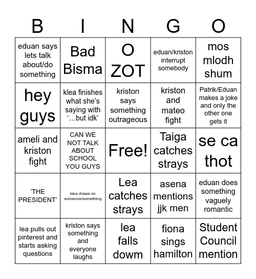 Philosophy club Bingo Card