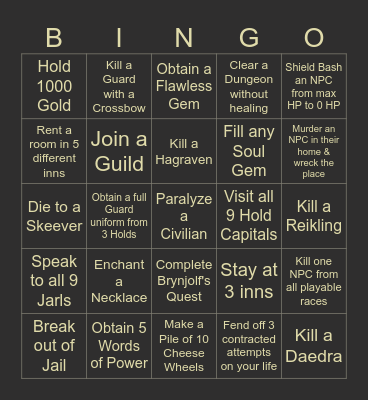 Skyrim Randomizer Bingo Card