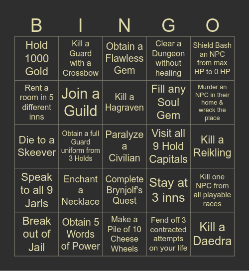 Skyrim Randomizer Bingo Card