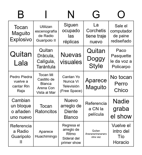 YNVTV 2026 Bingo Card