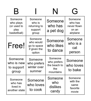 Let's get to know Everyone! Bingo Card
